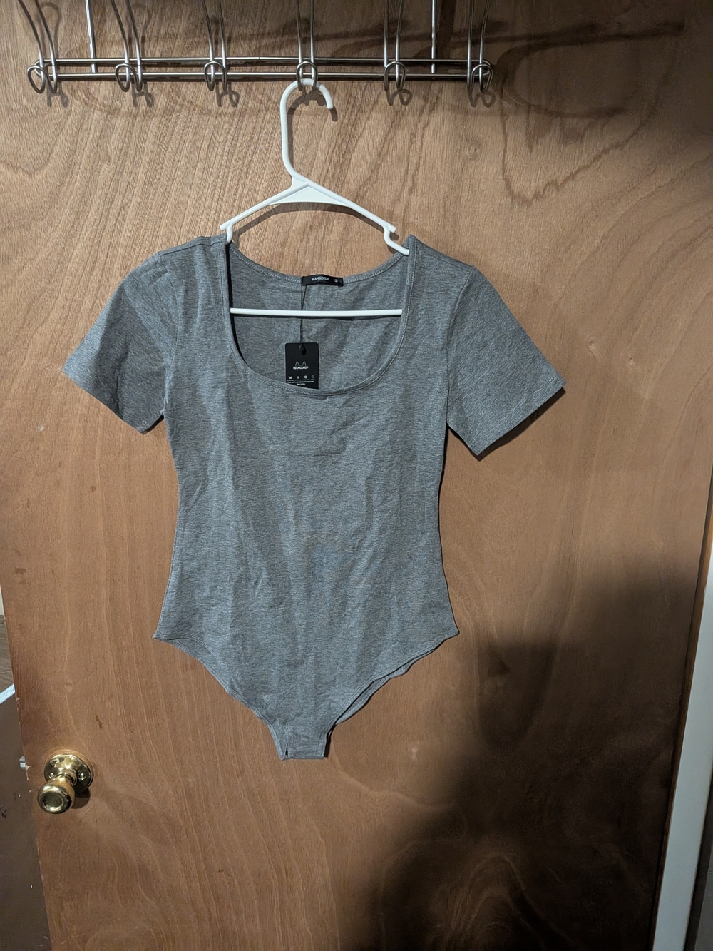 Scoop Neck Short Sleeve Gray Bodysuit